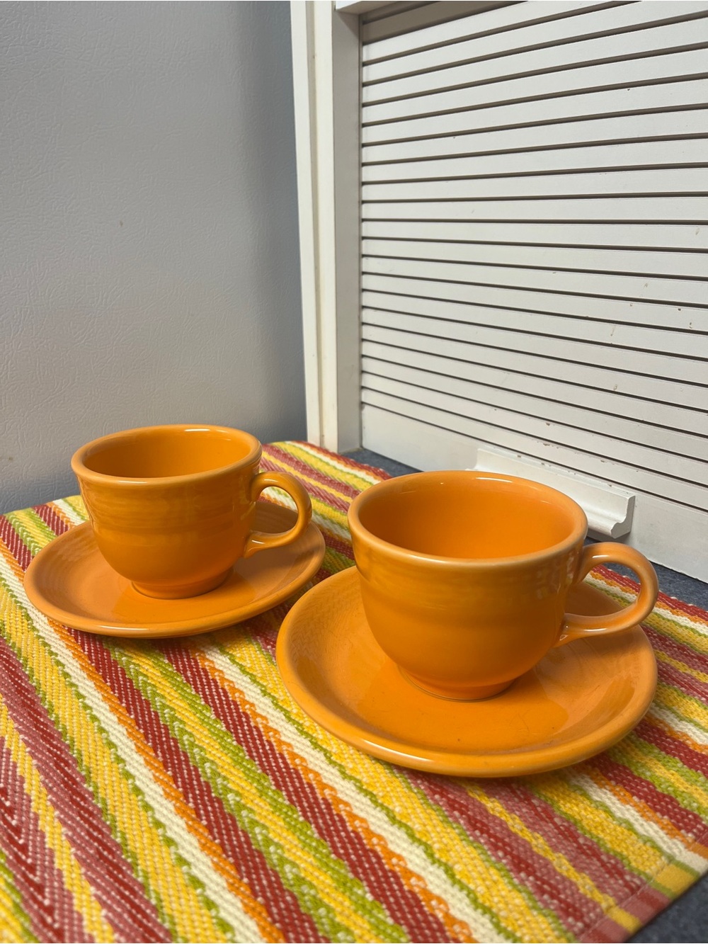Homer Laughlin Co. Fiesta Tangerine Orange Cup and Saucer Set - 4 Pieces